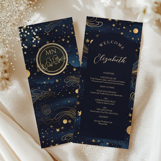 Celestial Wedding Menu mit Gast Name Menükarte