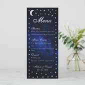 Celestial Wedding Menu Moon and Stars Calligraphy Menükarte (Stehend Vorderseite)