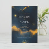 Celestial Wedding - Midnight Blue Starry Night Einladung (Stehend Vorderseite)