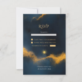 Celestial Wedding - Midnight Blue Starry Night RSVP Karte