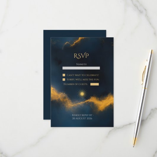 Celestial Wedding - Midnight Blue Starry Night RSVP Karte (Vorderseite/Rückseite Beispiel)