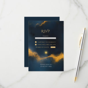 Celestial Wedding - Midnight Blue Starry Night RSVP Karte