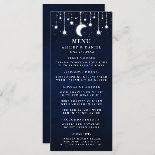 Celestial Wedding Moon Stars Lights Menu Menükarte (Vorne/Hinten)