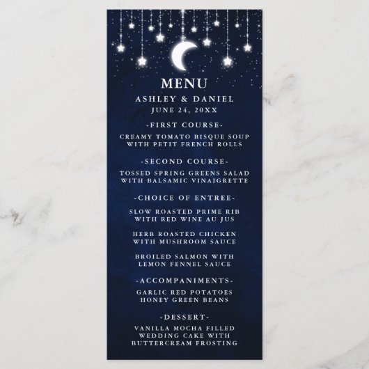 Celestial Wedding Moon Stars Lights Menu Menükarte (Vorderseite)