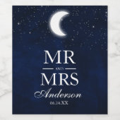 Celestial Wedding Moon Stars Mr. und Mrs. Weinetikett (Einzelnes Label)