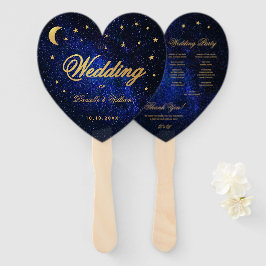 Celestial Wedding Program Gold Stars Moon Elegante Fächer