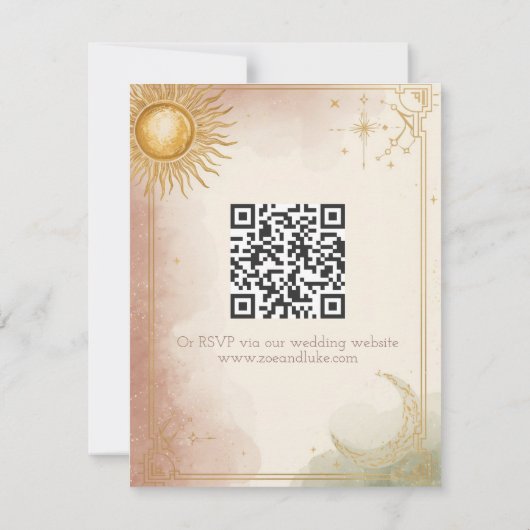 Celestial Wedding RSVP Card QR Code Rosa Sage Gold Karte (Rückseite)