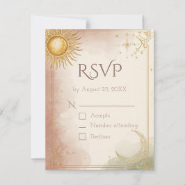 Celestial Wedding RSVP Card QR Code Rosa Sage Gold Karte
