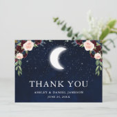 Celestial Wedding Sky Moon Stars Floral Dankeskarte (Stehend Vorderseite)