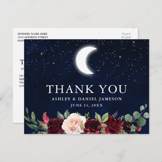Celestial Wedding Sky Moon Stars Floral Vielen Dan Postkarte (Vorne/Hinten)
