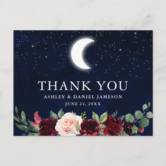 Celestial Wedding Sky Moon Stars Floral Vielen Dan Postkarte (Vorderseite)