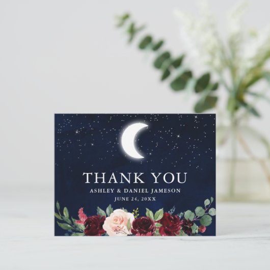 Celestial Wedding Sky Moon Stars Floral Vielen Dan Postkarte (Stehend Vorderseite)