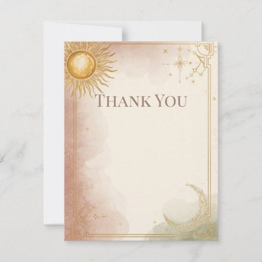 Celestial Wedding Vielen Dank Card Pink Sage Gold Dankeskarte (Vorderseite)