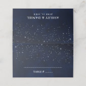 Celestial Wedding Watercolor Blue Sky und Stars Platzkarte (Außenseite Aufgefaltet)