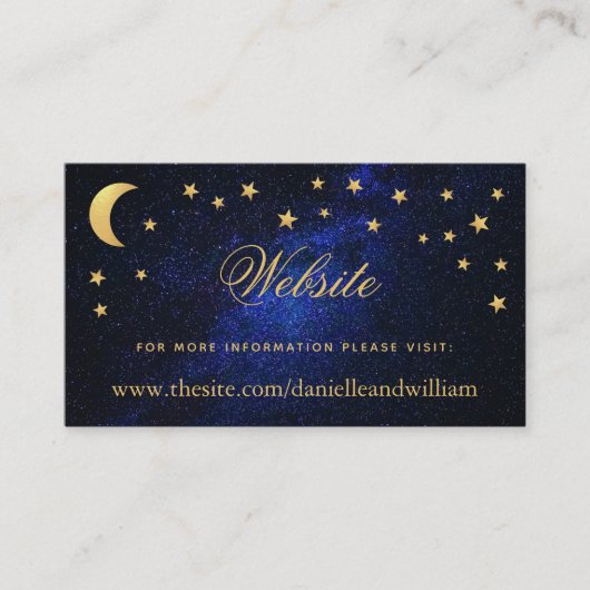 Celestial Wedding Website Gold Stars und Moon Card Begleitkarte (Vorderseite)