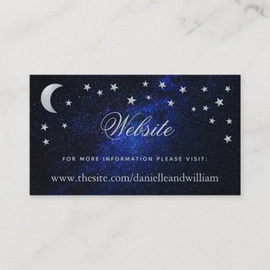 Celestial Wedding Website Moon & Stars Blue Night Begleitkarte (Vorderseite)