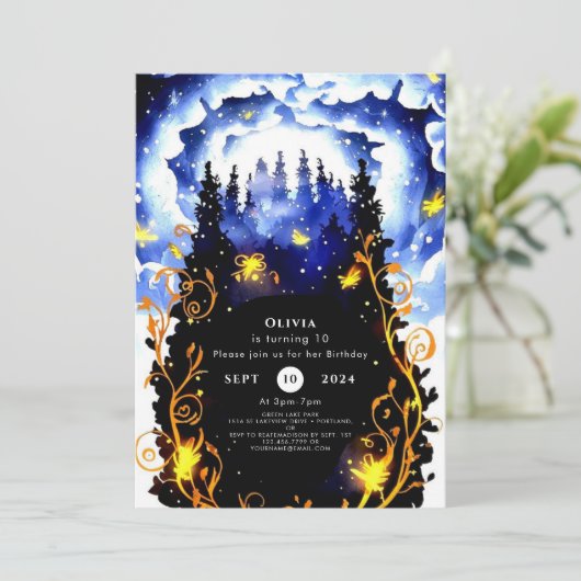 Celestial Whimsical Woodland Geburtstag Einladung (Stehend Vorderseite)