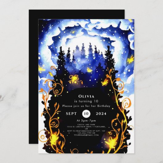 Celestial Whimsical Woodland Geburtstag Einladung (Vorne/Hinten)