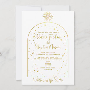 Celestial White and Gold Stars Moon & Sun Wedding Einladung