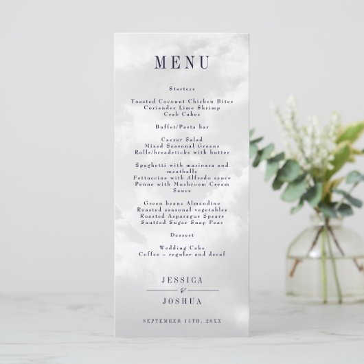 Celestial White Cloudy Sky Dinner Menükarte (Stehend Vorderseite)