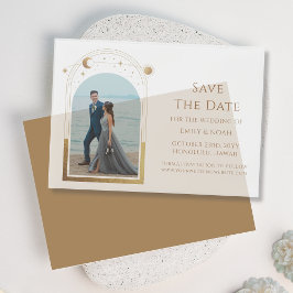 Celestial White Gold Foto Hochzeit speichern das D Pergament Einladungen