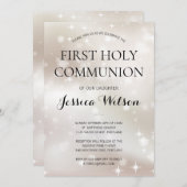 Celestial White Gold Stars Erste Heilige Kommune Einladung (Vorne/Hinten)