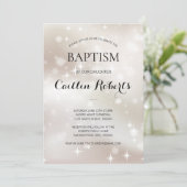 Celestial White Gold Stars Taufe Christening Einladung (Stehend Vorderseite)