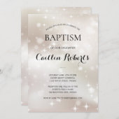 Celestial White Gold Stars Taufe Christening Einladung (Vorne/Hinten)