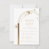 Celestial White Gold Sun Moon Stars Hochzeit RSVP Karte (Vorderseite)