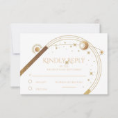 Celestial White Gold Sun Moon Stars Hochzeit RSVP Karte (Vorderseite)