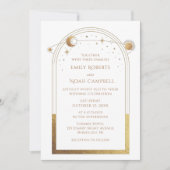 Celestial White Gold Sun Star Moon Space Einladung (Vorderseite)