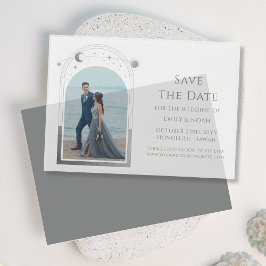 Celestial White Silver Foto Wedding Save the Date Pergament Einladungen