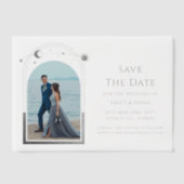 Celestial White Silver Foto Wedding Save the Date Pergament Einladungen (Vorderseite)