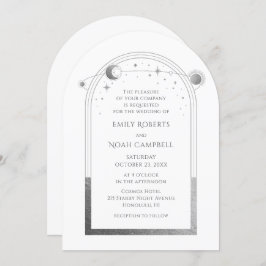 Celestial White Silver Sun Moon Stars Einladung