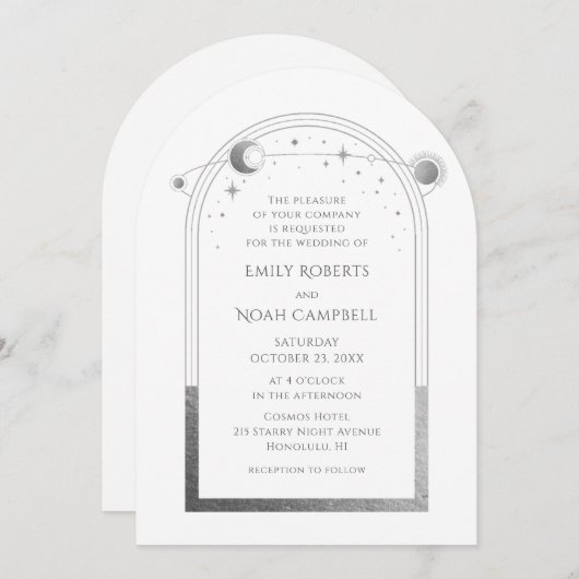 Celestial White Silver Sun Moon Stars Einladung (Vorne/Hinten)