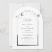 Celestial White Silver Sun Moon Stars Einladung (Vorderseite)