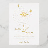 Celestial White Stars und Gold Wedding Folieneinladung (Vorderseite)