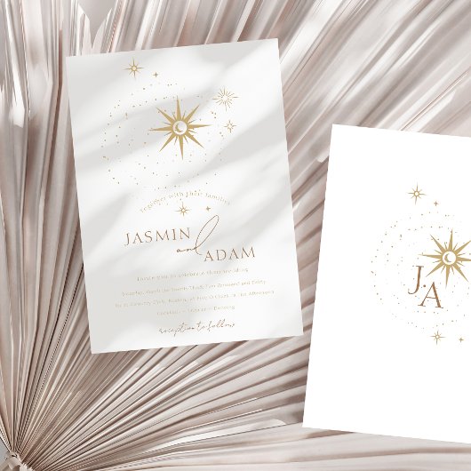 Celestial White Stars und Gold Wedding Folieneinladung
