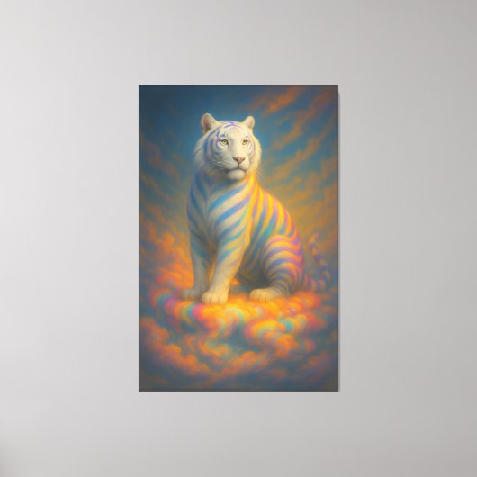 Celestial White Tiger – Divine Pastel Aura Fantasy Leinwanddruck (Vorderseite)
