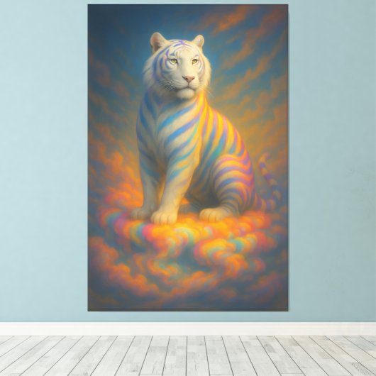 Celestial White Tiger – Divine Pastel Aura Fantasy Leinwanddruck (Insitu (Holzboden))