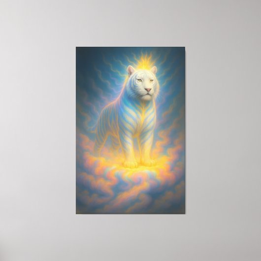 Celestial White Tiger – Divine Rainbow Aura Fantas Leinwanddruck (Vorderseite)