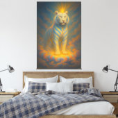 Celestial White Tiger – Golden Halo Divine Fantasy Leinwanddruck (Insitu (Schlafzimmer))