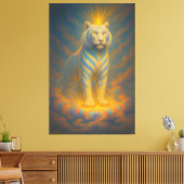 Celestial White Tiger – Golden Halo Divine Fantasy Leinwanddruck (Insitu (Wohnzimmer))