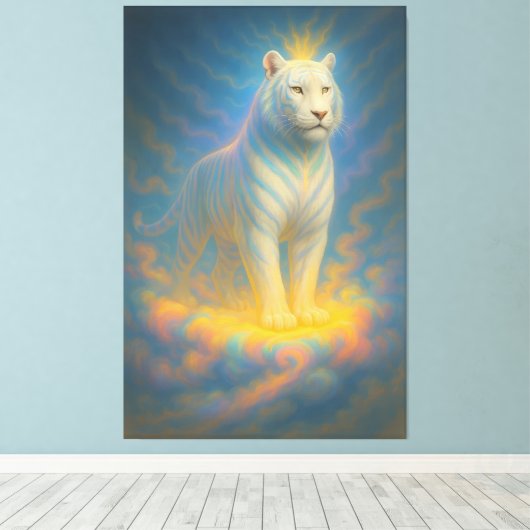 Celestial White Tiger King – Divine Light Guardian Leinwanddruck (Insitu (Holzboden))