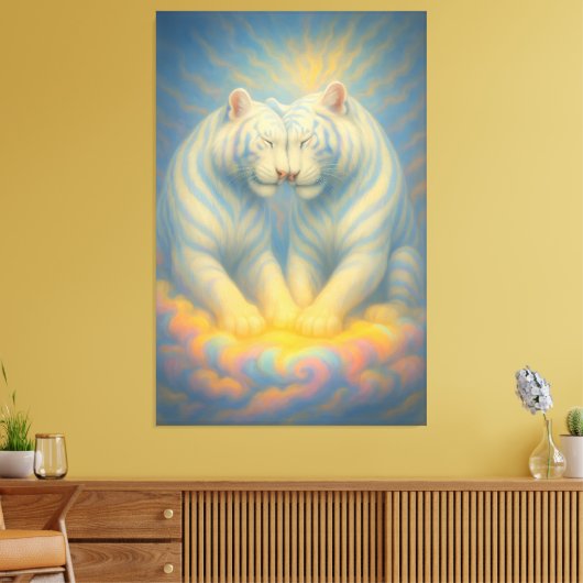Celestial White Tiger Lovers – Divine Rainbow Clou Leinwanddruck (Insitu (Wohnzimmer))