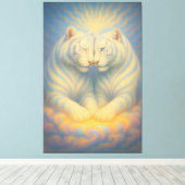 Celestial White Tiger Lovers – Divine Sky Aura Art Leinwanddruck (Insitu (Holzboden))