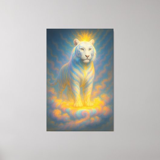 Celestial White Tiger – Radiant Sky Guardian Fanta Leinwanddruck (Vorderseite)