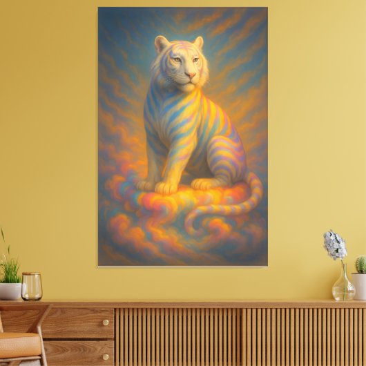 Celestial White Tiger – Rainbow Aura Guardian Fant Leinwanddruck (Insitu (Wohnzimmer))
