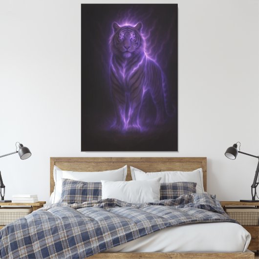 Celestial White Tiger – Thunderborn Azure Glow Leinwanddruck (Insitu (Schlafzimmer))