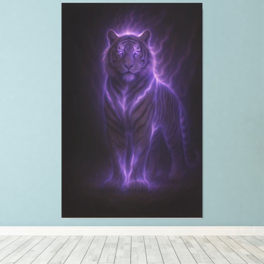 Celestial White Tiger – Thunderborn Azure Glow Leinwanddruck (Insitu (Holzboden))